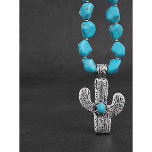 Amaiyllis Bohemia Cactus Pendant Necklace Irregular Stone Beads Strand Necklace Indian Sweater Chain Necklace long Bead Necklace