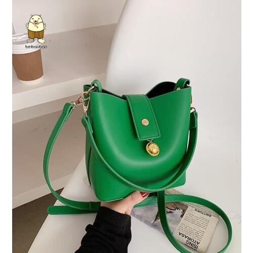 Beibaobao 2021 Fashion Branded Trendy Luxury Shoulder Handbags PU Leather Bucket Crossbody Bags for Women Solid Color