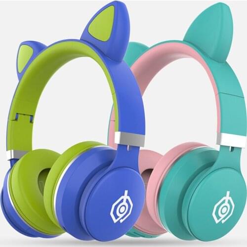 Bluetooth 5.0 Color contrast Wireless headset LED Cat Ear Noise Cancelling headphones Support TF Card 3.5mm Plug for xiaomi