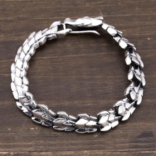 BOCAI Solid s925 silver jewelry mythical beast blue dragon bracelet, exaggerated punk personality hip-hop fashion Man bracelet