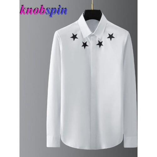 Brand Fashion Five-pointed Star Printing Men Shirt Long Sleeve Pure cotton Slim Chemise homme High-end Male Dress Shirts
