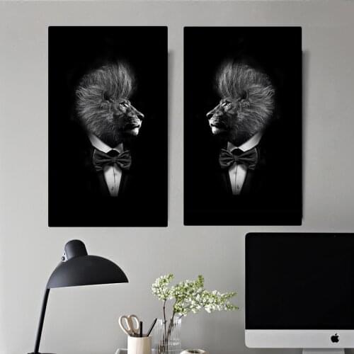 Black Wild Lion In A Suit Posters and Prints Abstract Lion Smoking Cigar Canvas Paintingsthe Wall Art Pictures for Living Room