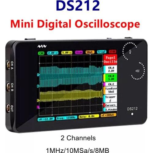 New DS212 Smart Digital Multimeter Oscilloscope Touch Screen USB Interface 1MHz 8MB 10MSa/s Coupling AC/DC Portable Oscilloscope