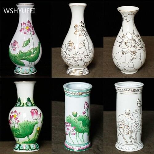 Home Ceramics Lotus Vases Ornaments Buddha Hall Worship Accessories Living Room Flower Arrangement Vase Decoration Crafts