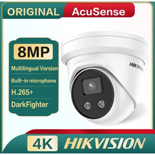 DS-2CD2386G2-IU Hikvision 8MP 4K AcuSense Fixed Turret Network Camera H265+ POE Built-in Mic CCTV Security Dome Vi Original
