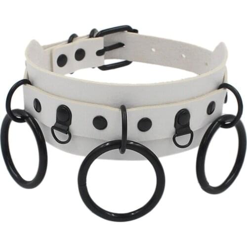 Europe and the United States Harajuku double PU leather collar punk street shooting black O- ring necklace with clavicle