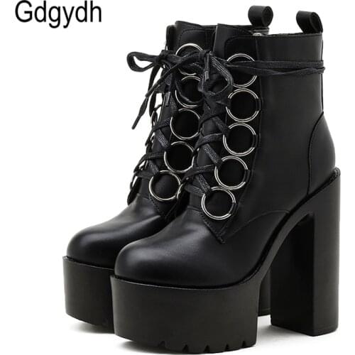 Gdgydh Ankle Knight Boots High Heels Shoes For Nightclub Thick Heel Platform Boots Cool Black Punk Girls Footwear High Quality