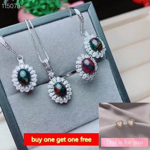 KJJEAXCMY fine Jewelry 925 sterling silver inlaid natural black opal new girl noble pendant ring earring set support test