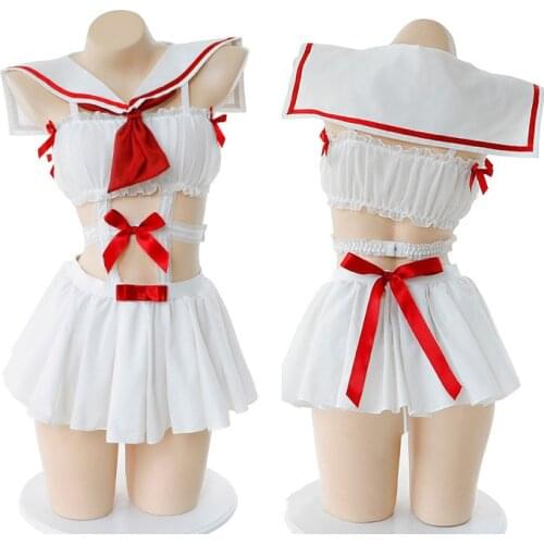Japanese School Girls Cosplay Sailor Suit Super Cute Cat Girl Camisole Set Uniform Sexy Womens Love Live Cosplay Anime Lingerie