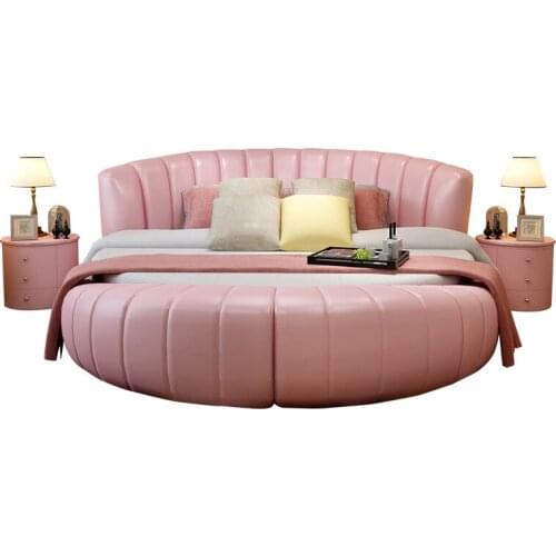 200cmX200cm modern genuine leather bed white pink purple color bedroom furniture