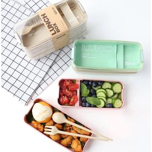 Kitchen 900ml Microwave Lunch Box Wheat Straw Dinnerware Food Storage Container Children Kids School Office Portable Bento Box