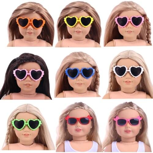 Doll Sunglasses Heart Shape Frame For 18 Inch American&43 Cm Baby New Born Doll Girls Toy ,Festival Gift
