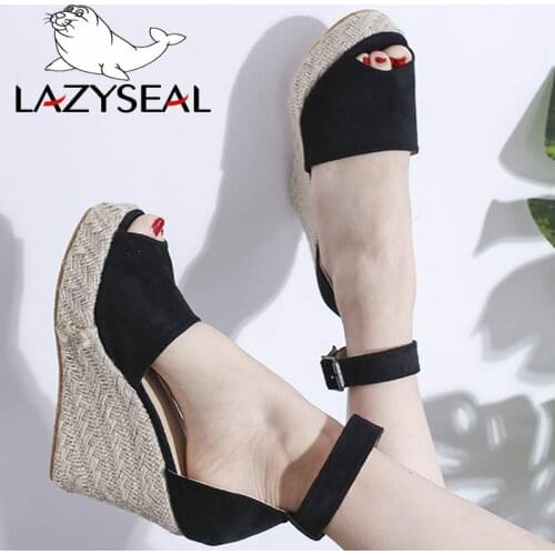 LazySeal Platform Wedge High Heel Sandals Women Shoes Summer New Buckle Strap Peep Toe Ladies Sandalias Mujer 2019 Big Size35-43