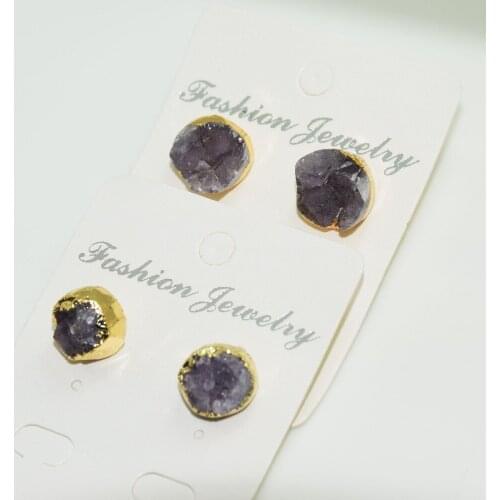 Fashion Jewelry Raw druzy Stone earrings purple crystal quartz girl earrings cluster natural geode druzy earrings for women gift