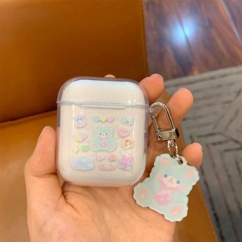 Cartoon Bear Pendant Hard Pc for Airpod Pro Case Keychain Transparent Cute for Airpod 1 2 3 Cover INS Wireless Bluetooth Capa