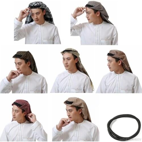 Muslim Head Wraps Scarf for Men Plaid Print Headwear Lightweight Headwrap with Aqel Rope Arabian Traditional Costume wholesales
