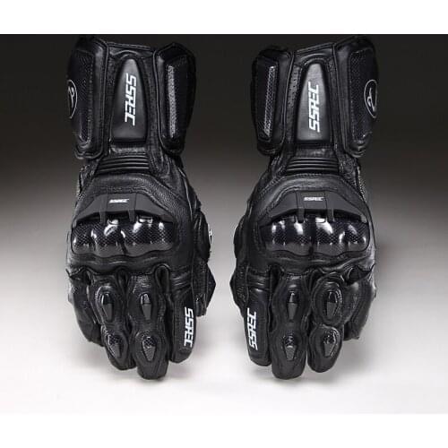 SSPEC Motorcycle Long Glove Genuine Leather Carbon Fiber Moto Motocross Racing Gloves Moto Guantes Luvas Men Black White