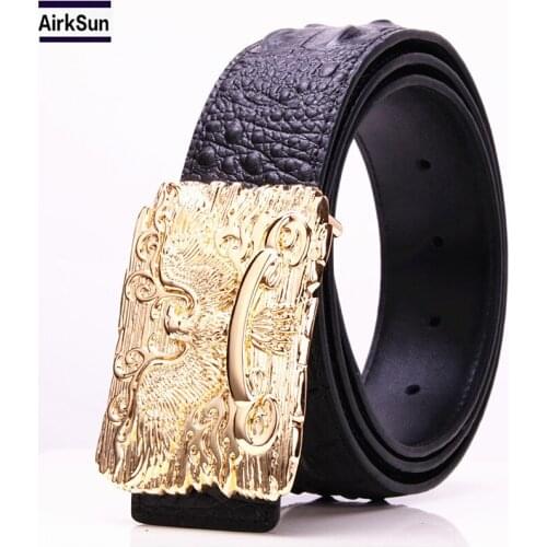 2017 Luxury Famous Brand Designer Belt Men Crocodile High Quality Male Genuine Leather Strap Waist Wedding Jeans Wide Gold