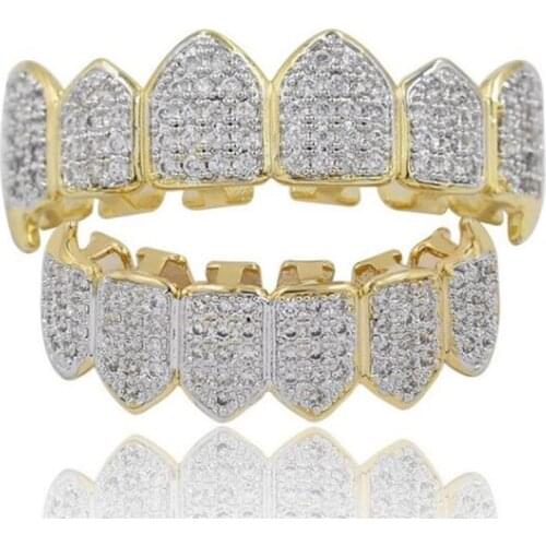 Hip Hop Teeth Grillz Set Simulation Diamond Teeth Upper And Bottom Grills Gold Silver Punk Teeth Caps Party Accessories Gifts