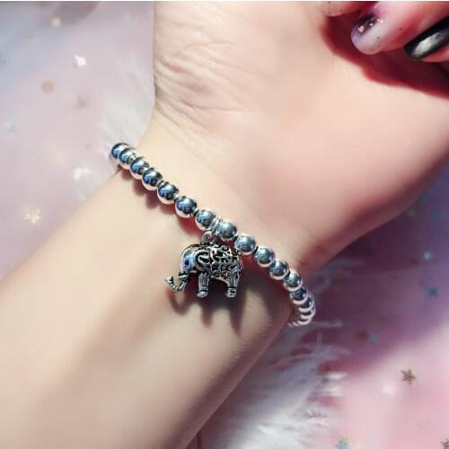 Real 925 Sterling Silver Elegant Beaded Links Bracelets Retro Elephant Lasting Shiny Purse Delicate Glossy Adjustable Chain