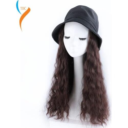 2019 New Fashion Wig female long hair round face cute wool roll net red hat hair piece wig one summer natural full headgear