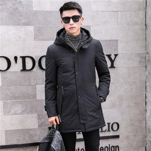 2019 New Winter Listing Mens Casual Fashion Thick Down Jacket High Quality Mens Slim Hooded Black Warm