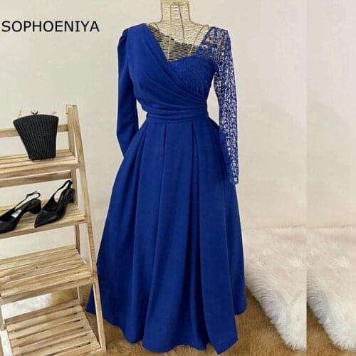 New Arrival V Neck Long sleeve Evening dresses Chiffon Royal Blue Evening gowns abiye Vestidos de fiesta Party dress