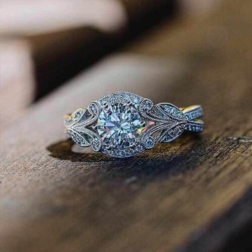 Huitan Cubic Zirconia Wedding Ring For Bride Classic Solitaire Silver Plated Leaf Band Charms Accessories Women Jewelry Ring