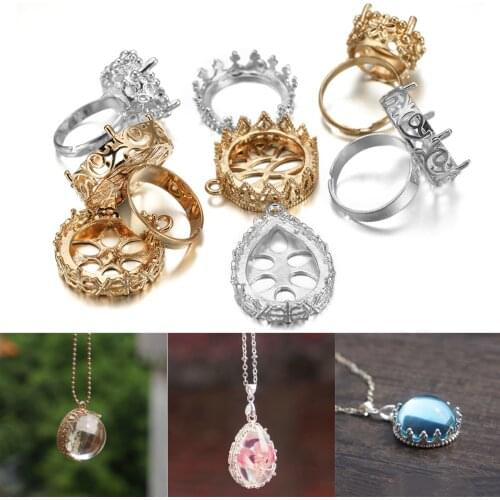 5Pcs Classic Crown Shape Ring Pendant Charm Hollow Glue Blank Pendant Tray for DIY Epoxy Resin Jewelry Making Necklace Pendants