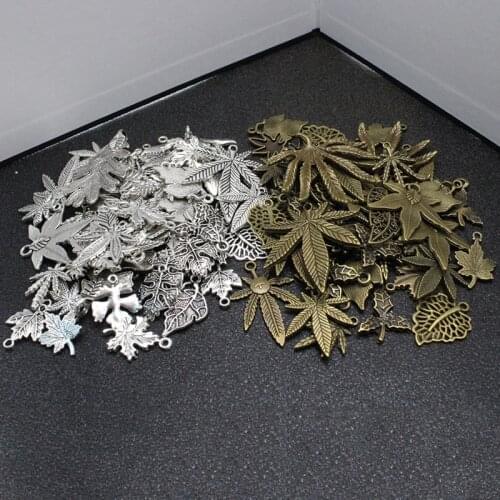 25pcs/lot Mixed Tibetan Silver Maple Leaf & Leaves Charm Pendants for Jewelry Making Bracelet Necklace Pendant DIY Accessories