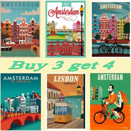 Amsterdam Netherlands Print - Amsterdam Travel Poster, Amsterdam coated wall art, home decoration, Amsterdam Lisbon posters