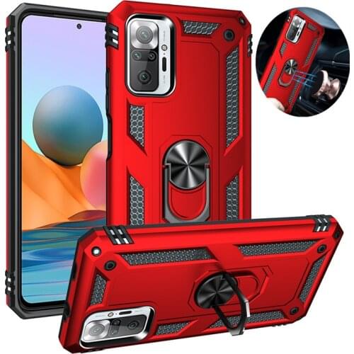 Rugged Armor Protection Case For Xiaomi Redmi Note 10 4G 5G 10s Pro Max TPU Bumper Shockproof Stand Holder Car Ring Phone Cover