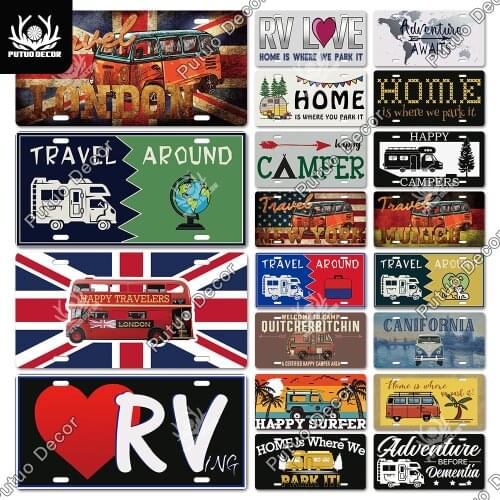 Putuo Decor RV License Plate Tin Sign Metal Sign Vintage Decorative Car Plaque for RV Camping Car Tent Door Home Wall Decoration