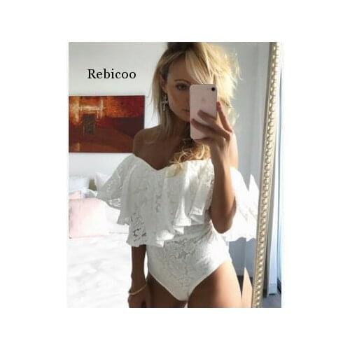 Plus Size Off Shoulder Short Sleeve Mini Jumpsuits Draped Ruffle Overalls Sexy Rompers Lace Casual Sexy Womens Bodysuits