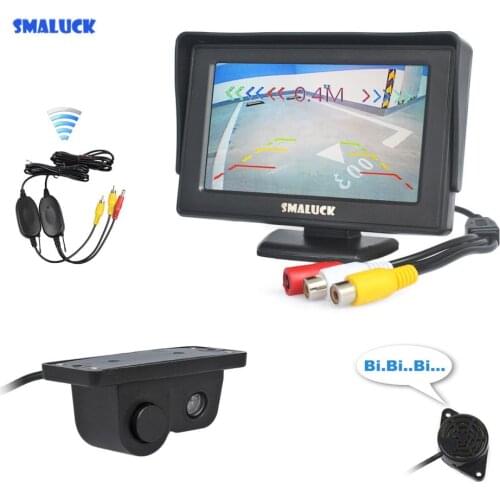 SMALUCK Wireless 4.3" TFT LCD Car Monitor + Waterproof Parking Radar Video Parking Sensor Car Camera Parking System Kit