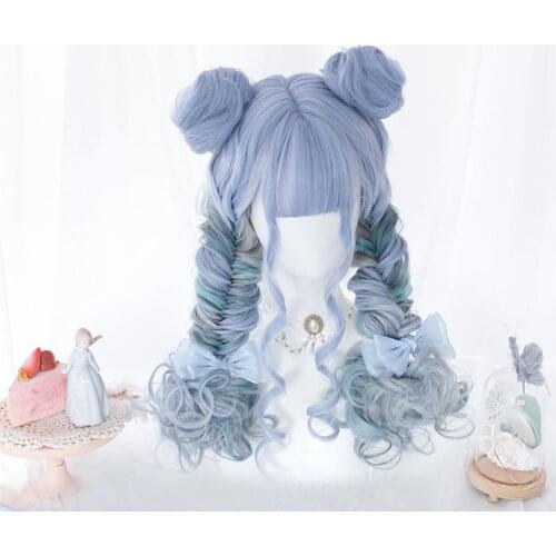 CosplayMix 3 Style Blue Lolita Heat Resistant Ombre Long /Short Curly Short Buns Bangs Christmas Party Cosplay Synthetic Wig