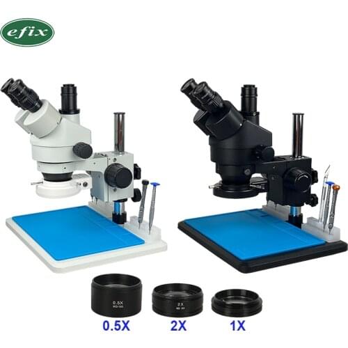 7-45X 3.5X-90X Trinocular Stereo Zoom Microscope Soldering Big table stand with 0.5X 2.0X Objective Lens Repair Tools
