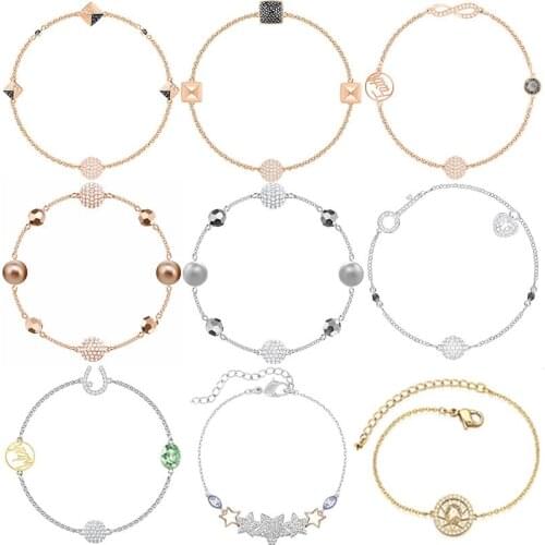 High Quality Swa Original Crystal Bubble Gradient Small Brick Elegant Pearl Pearl Invisible Magnetic Buckle Bracelet Jewelry