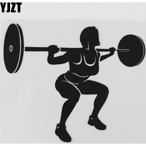 YJZT 14.8CMX12.1CM Cool Bodybuilding Fitness Squat Woman Decal Vinyl Car Sticker Black/Silver 8A-0990