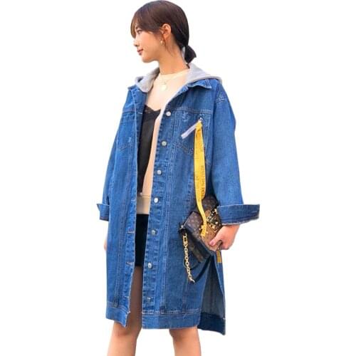 Oversize Denim Jacket Women 2020 Spring Autumn Long Jeans Coats Hooded Outerwear Female Plus size 4XL Jeans Windbreaker G891
