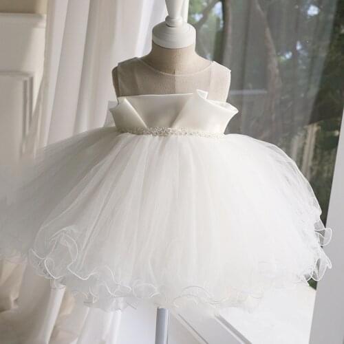 2021 Summer Flower Girl Dress White Baptism Tutu Dress For Wedding Baby 1st Birthday Clothes Princess Dress Party Infant Vestido