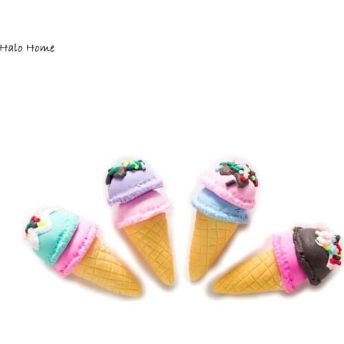 4pcs 3D Ice Cream Resin Flatback Cabochon for Scrapbooking DIY Home Apparel Crafts Phone Case Gift Handmade Decoration 33x15mm