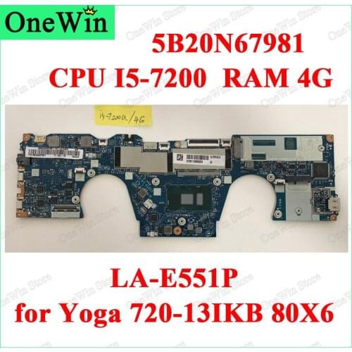 5B20N67981 for ideapad Yoga 720-13IKB 80X6 Lenovo 100% Test Laptop Integrated Motherboards CIZY3 LA-E551P Rev 2.0 CPU I5-7200 4G