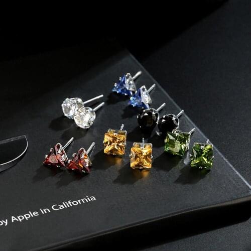 6 Pairs Popular Style Simple Exquisite Crystal Zircon Elegant Six-color Polygonal Zircon Earring Sets Luxury Women Jewelry Gift