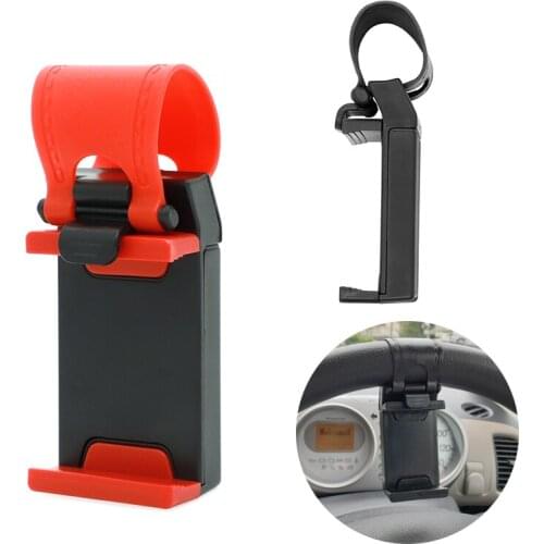 Universal Car Steering Wheel Clip Mount Holder Buckle Socket for All Mobile Phone Support GPS Red Black