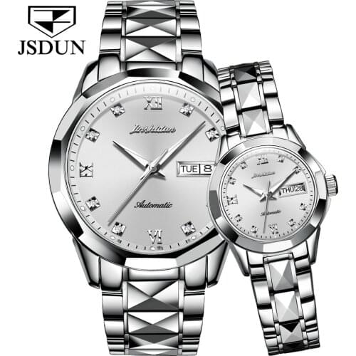 JSDUN Brand New Couple Watch Two-color Stainless Steel Strap Fashion Waterproof Male And Female Mechanical Watch Couple Set Rair