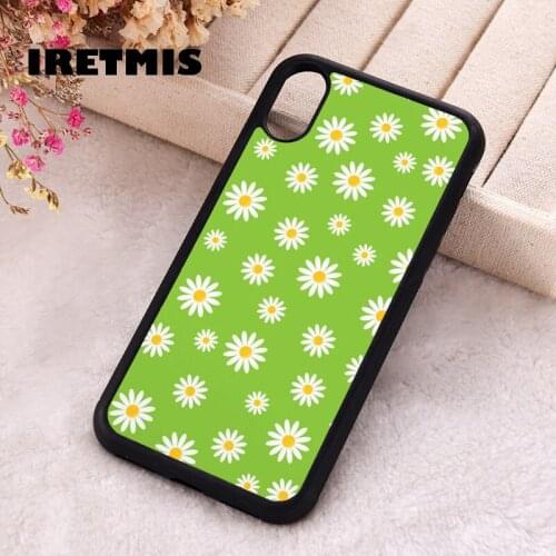 Iretmis 5 5S SE 2020 Phone Cover Case for iPhone 6 6S 7 8 Plus X Xs XR 11 12 Mini Pro Max Rubber Silicone Green Daisy Pattern