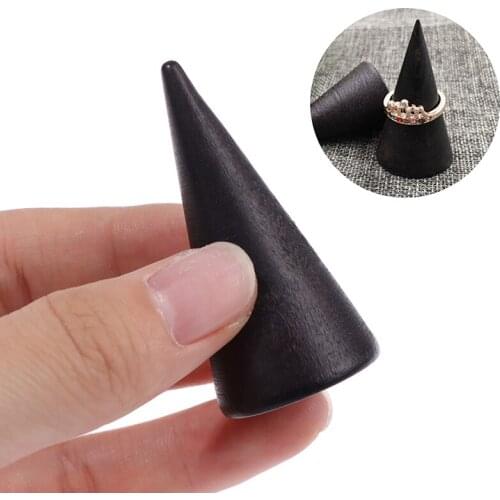 10PCS Vintage Black Wooden Ring Holder Display Cone Rack Finger Ring Stand Organizer