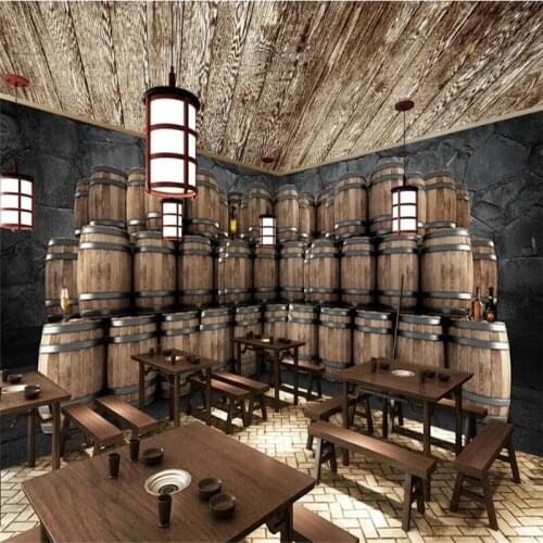 European American Old Oak Barrels Wine Cellars 3D Photo Self Adhesive Wallpaper Beer Bar Wine Winery Decor Background Murals