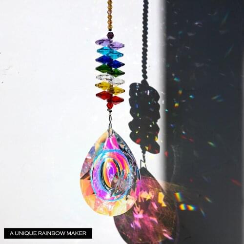 H&D Chakra Hanging 76mm Chandelier Crystal Prisms Suncatcher Rainbow Maker Window Ornament Car Charm Fengshui Home Garden Decor